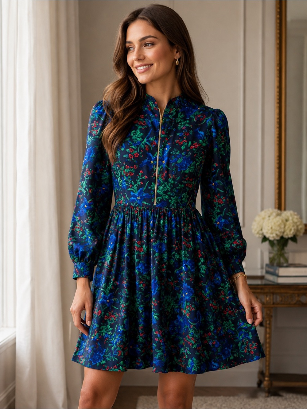 Tara Jarmon Zip Front Long-Sleeve Mini Dress